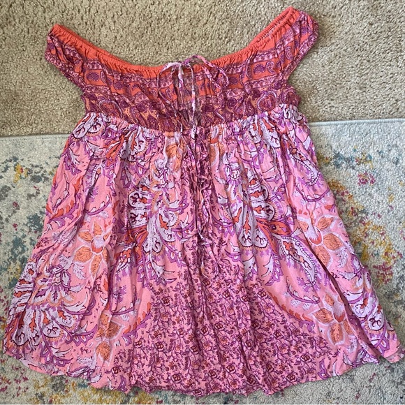 Free People Intimately FP Bali Mariposa Mini Slip Dress Tunic Boho Pink/Orange S - Picture 5 of 9